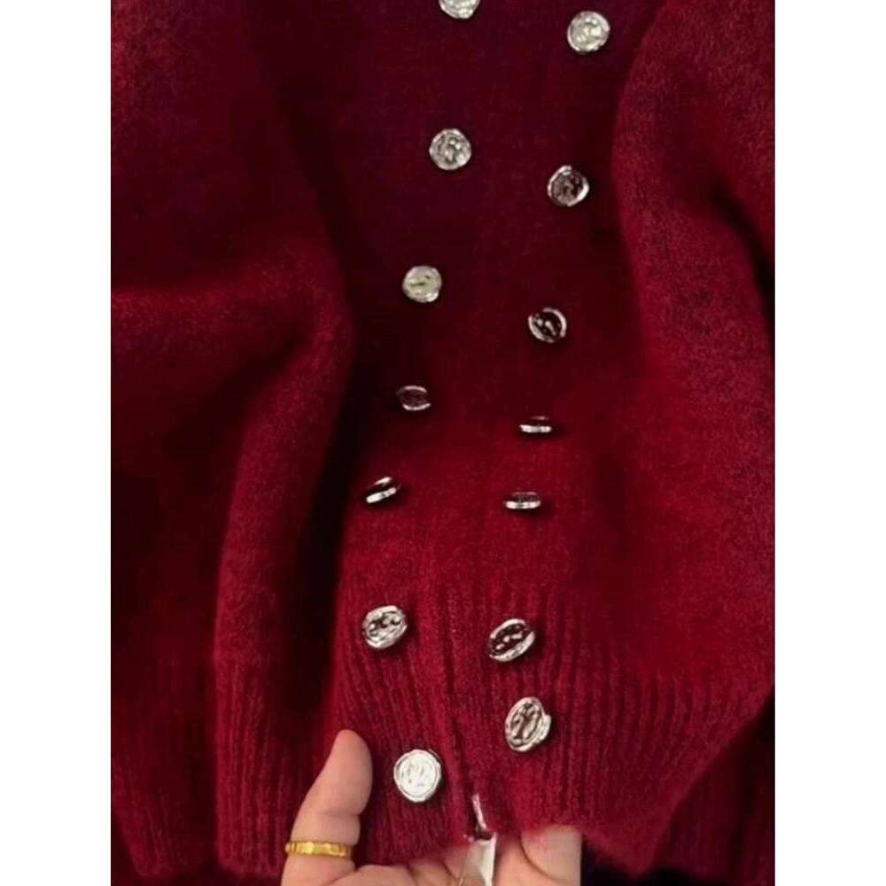 Luxury Fluffy Knitted Cardigan Design Double Breasted Sweater Coat Women Autumn High-end Lazy Zipper 2000s Y2k Knit Top XJ260305
