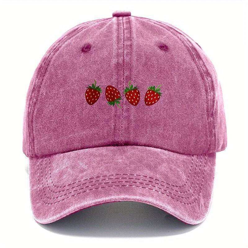 Strawberry printed baseball with adjustable sunshade, fashionable duckbill cap for both men and women, soft top design Y260304