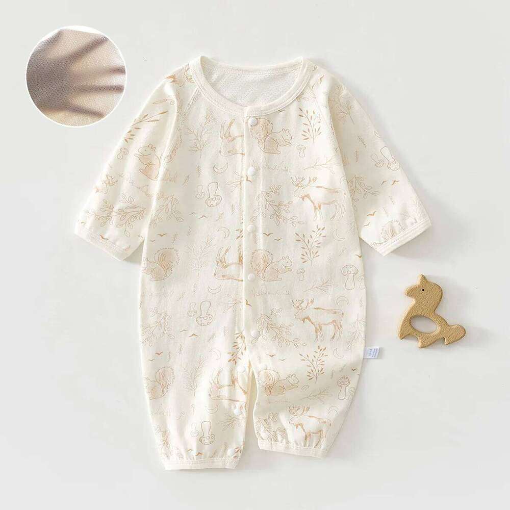 AYNIGIELL Summer Mesh Jumpsuit, Pure Cotton Thin Design Baby Long Sleeved Air-conditioned Pajamas Newborn Clothing Z260304
