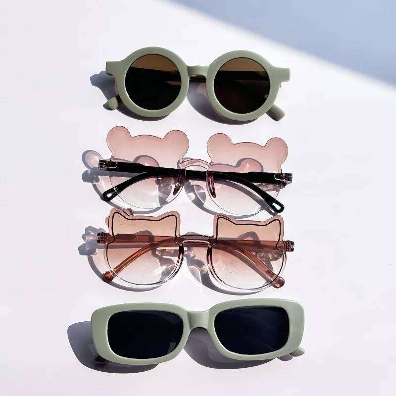 4pcs Cute Round Frame Bear Ear Shaped Fashion Glasses Perfect for Parties Birthday And Holiday Gifts Z260304
