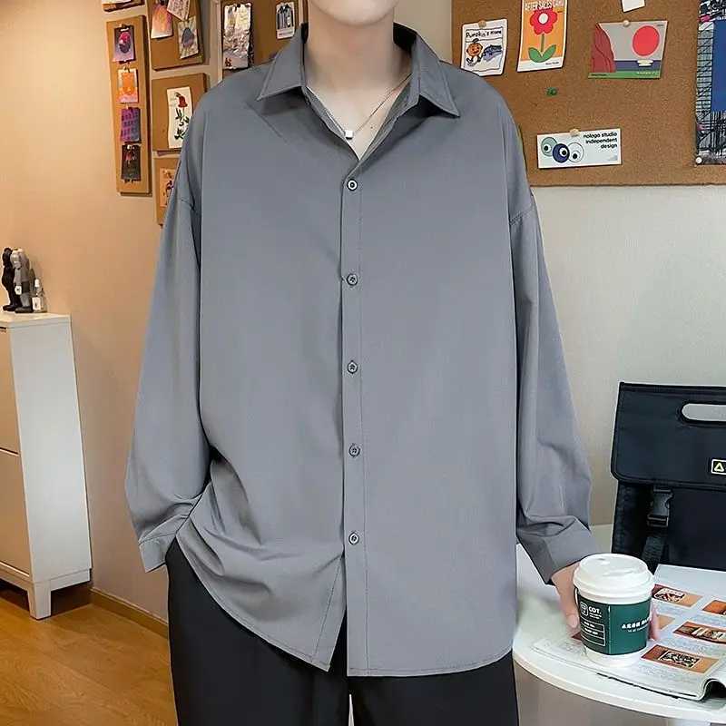 Young Style Korean Street Casual Shirts Fashion Office Lady Loose Solid Spring Summer Thin Simplicity Mens Clothing Handsome M260305