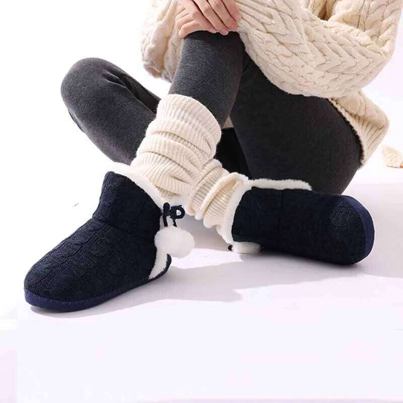 Kidmi Women's Winter Fuzzy Knitted Ankle Slippers Warm House Cotton Shoes Outdoor Indoor Plush Lining Boots