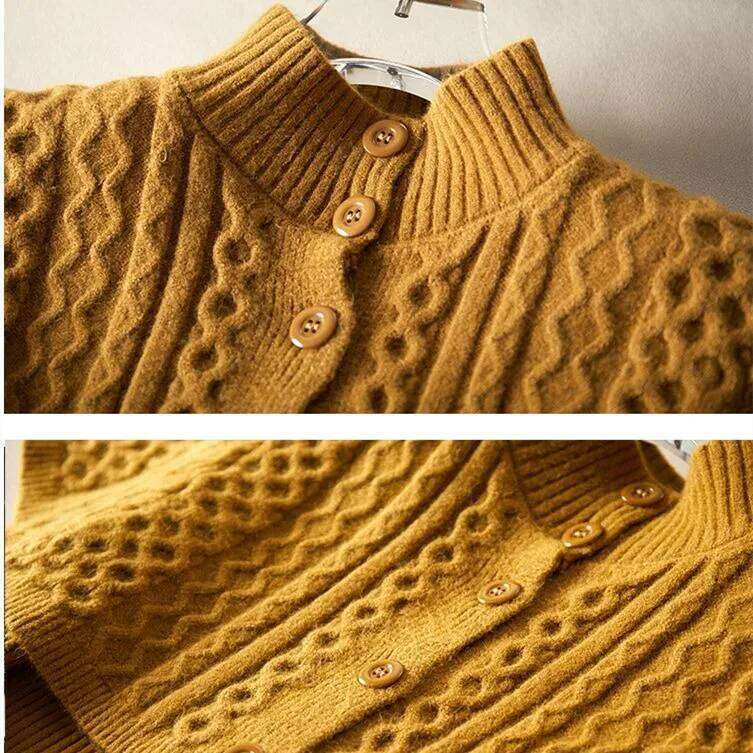 Women Autumn Vintage Sweater Knitted Slim Turtleneck Solid Korean Single Breasted Cardigan Cloak Sweaters XJ260305