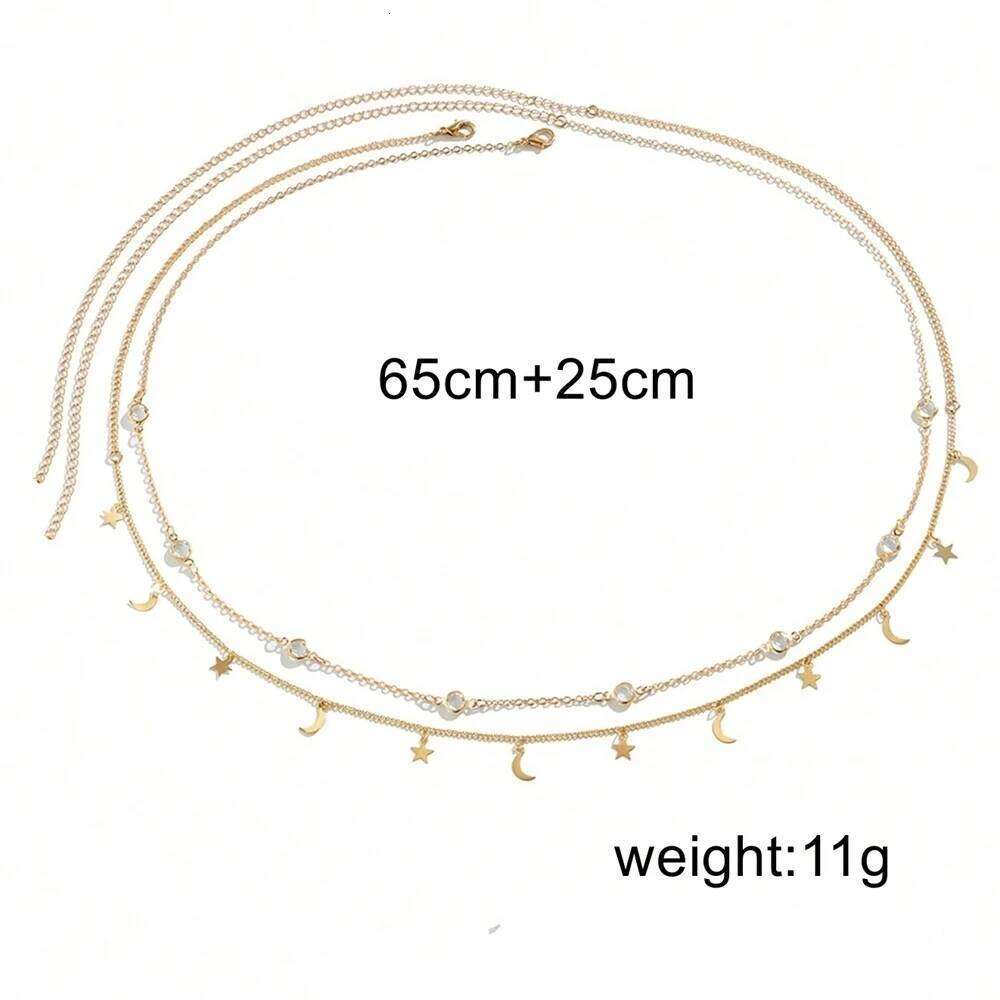 2 Pcs Fashion Simple Jewelry Sexy Rhinestone Gold Color Star Moon Tassel Belly Chains For Waist S260304