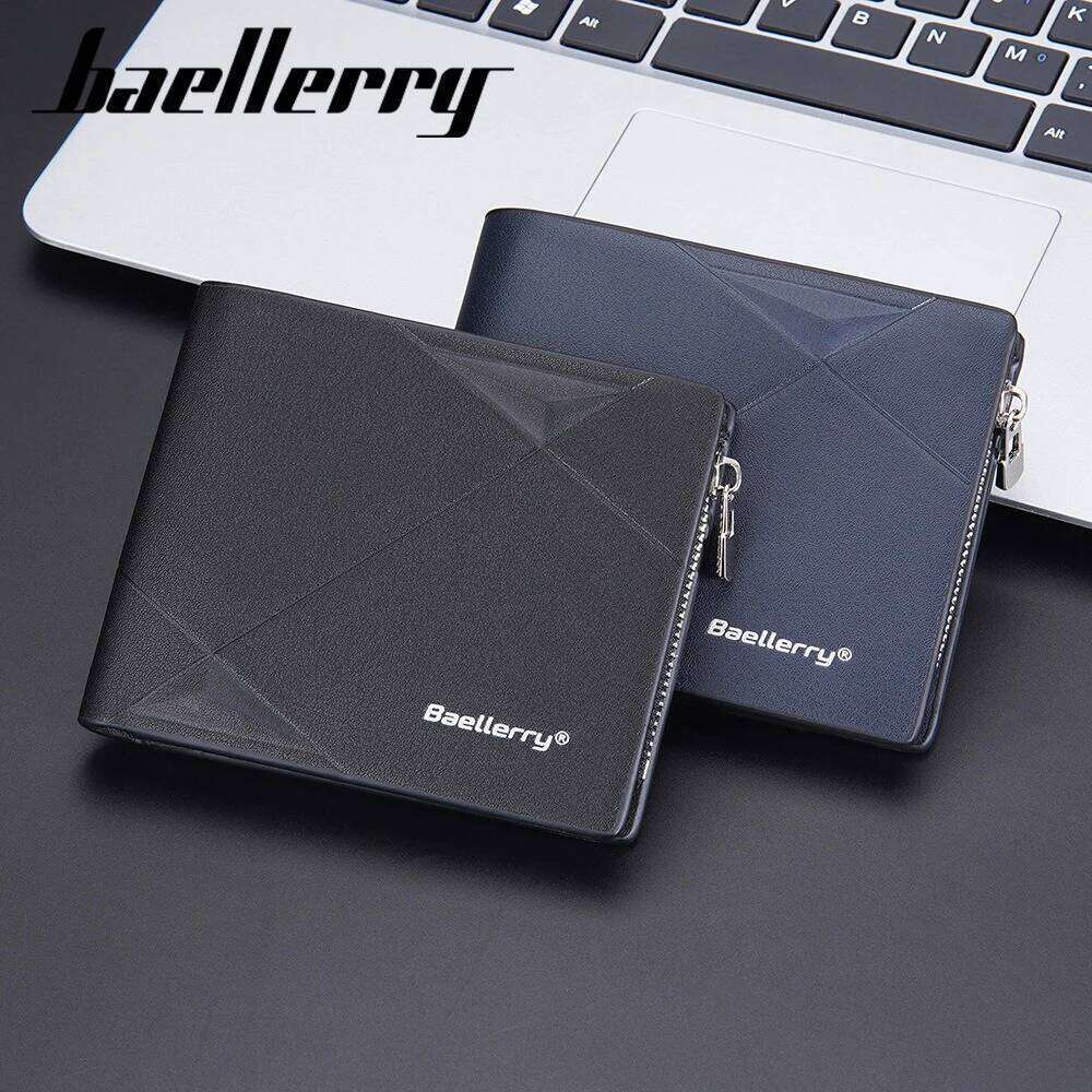 Thin Minimalist Men's Baellerry Small RFiD Blocking Zip Bifold Wallet with Money Clip Capacity for Cards Cash ID Passport C260304