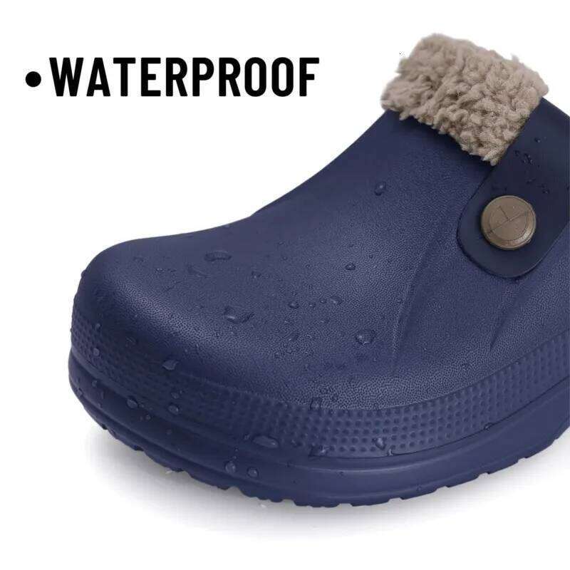 Kidmi Winter Fur Lined For Men and Women Slides Waterproof Non-slip Slippers Indoor Leisure Warm Garden Clogs Shoes
