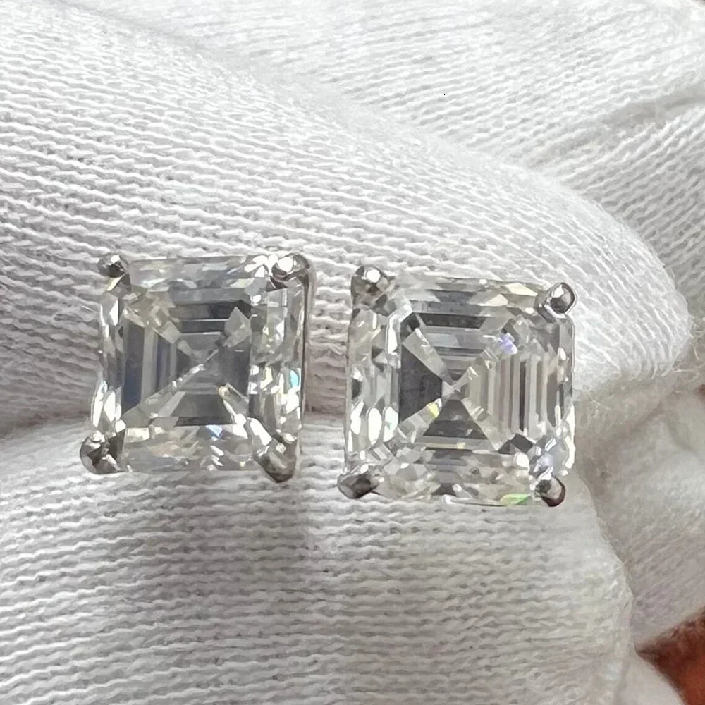 1/2/3CT Asscher Cut Stud Earrings with Certificate Square Solitaire Lab Diamond Earring for Women 925 Silver Jewelry 260303