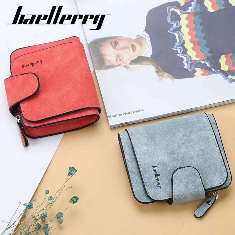 Baellerry Women's Fashion Short Wallet Multi-Card Holder Coin Purse Buckle Abrasive Leather PU Zipper Wallets C260304