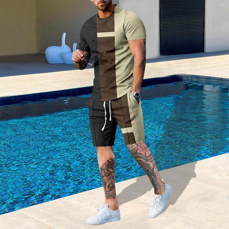 Men's Tracksuits Arrives T-shirts Shorts 2PCS Suit Summer Fashion Color Matching Mens Streetwear