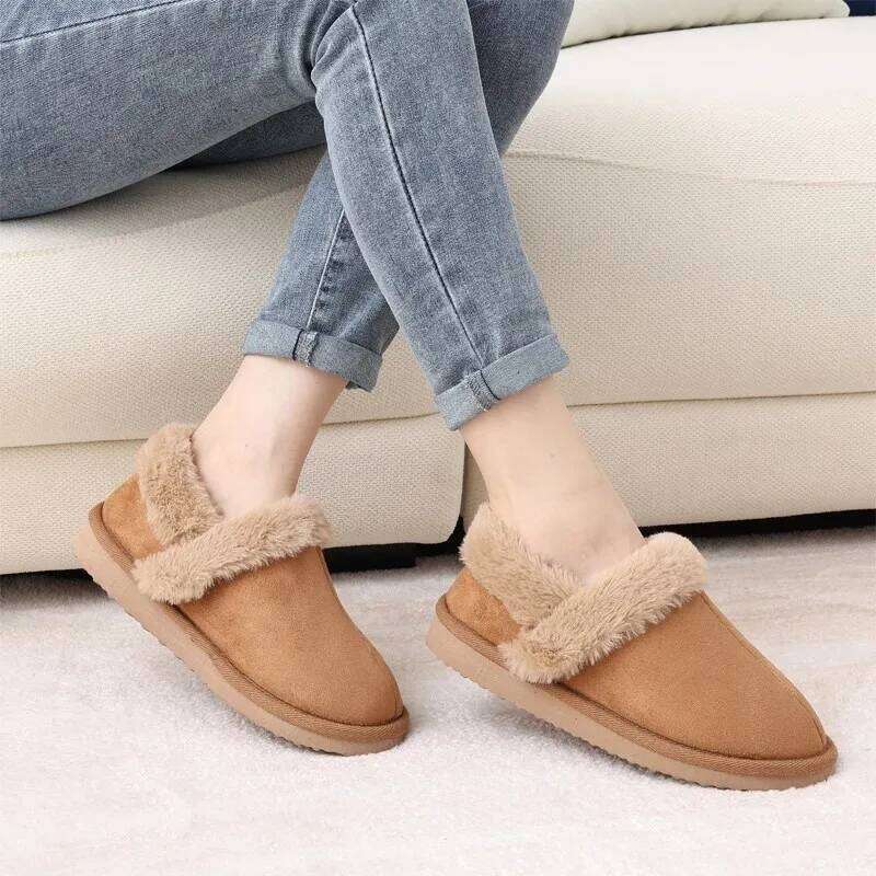 Kidmi New Women's Winter Fuzzy Cotton Shoes Outdoor Warm Memory Foam Non-Slip Snow Boots Lady Fashion Soft Casual House Slippers