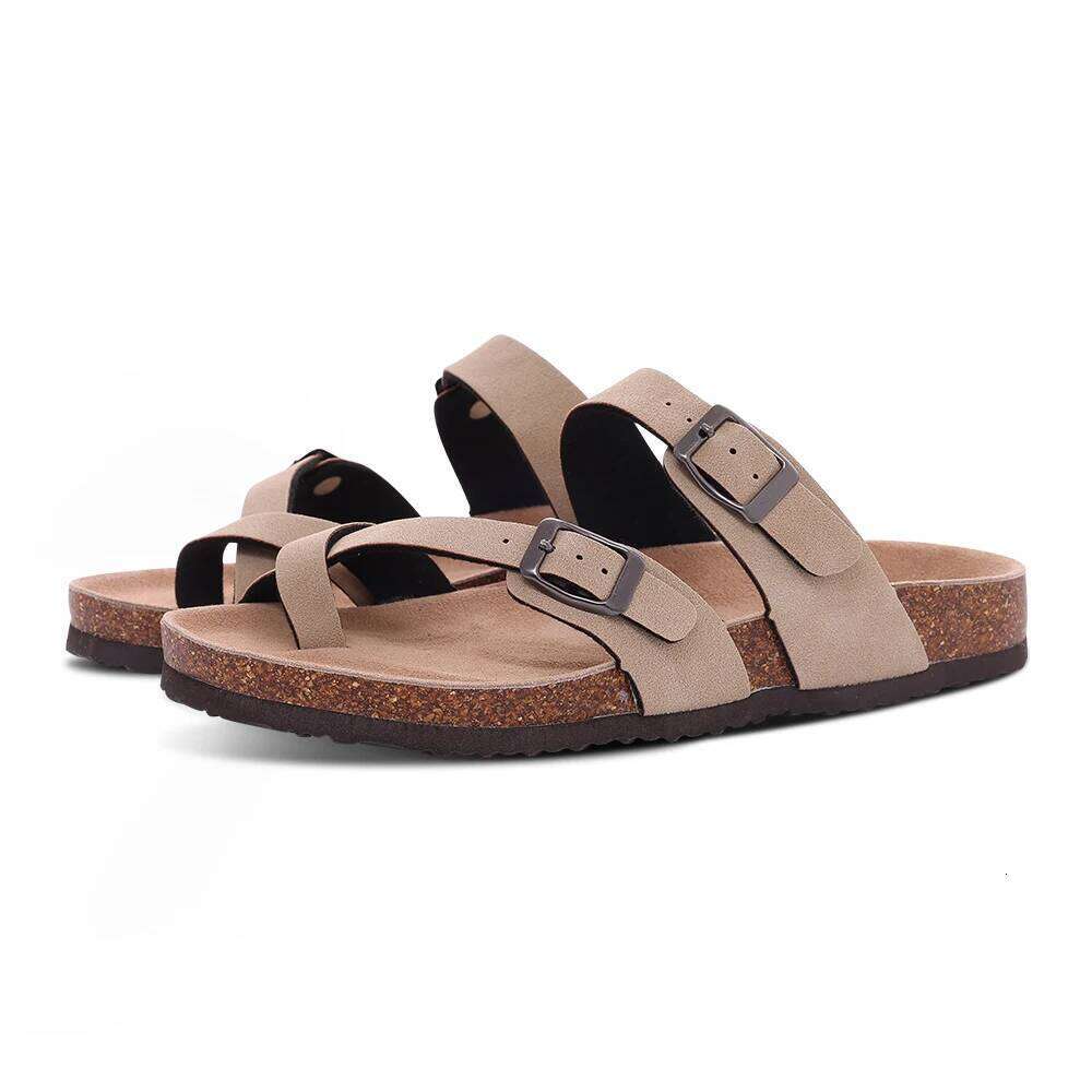 Kidmi Summer Women Cork Footbed Slides Outdoor Casual Flip-flops Vacation Beach Sandals With Adjustable Buckle