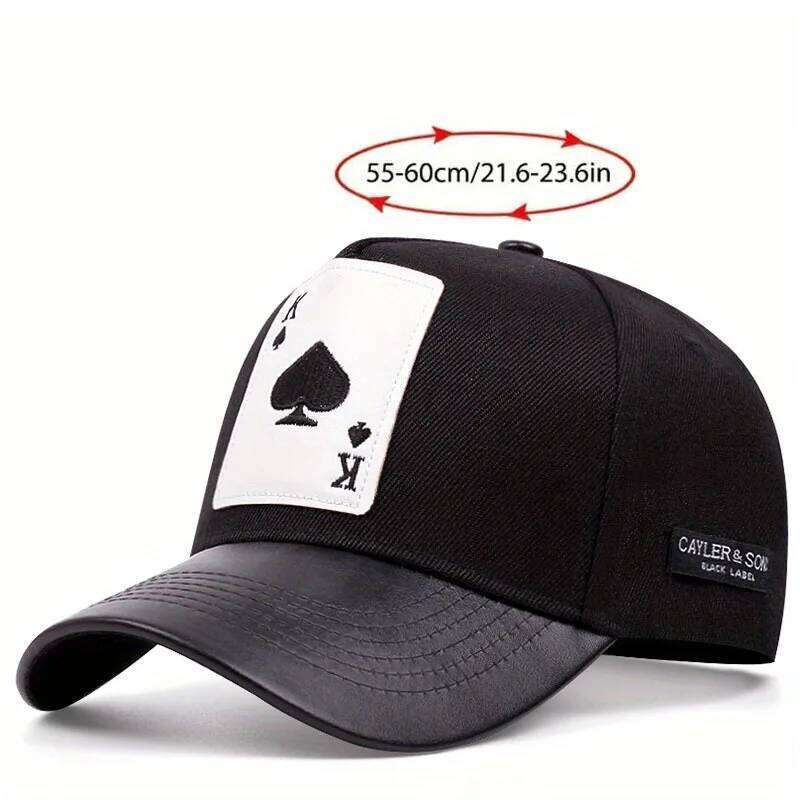 Pu Leather Playing Card Peach Heart K Embroidery Hip-hop Hats Outdoor Adjustable Casual Baseball Sunscreen Hat Hip-Hop Caps Y260304