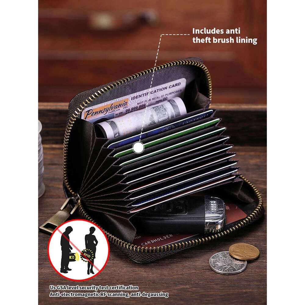 BULLCAPTAIN Men RFID Blocking Bifold Wallet Genuine Leather Holder Wallets with 11 Card Slots C260304