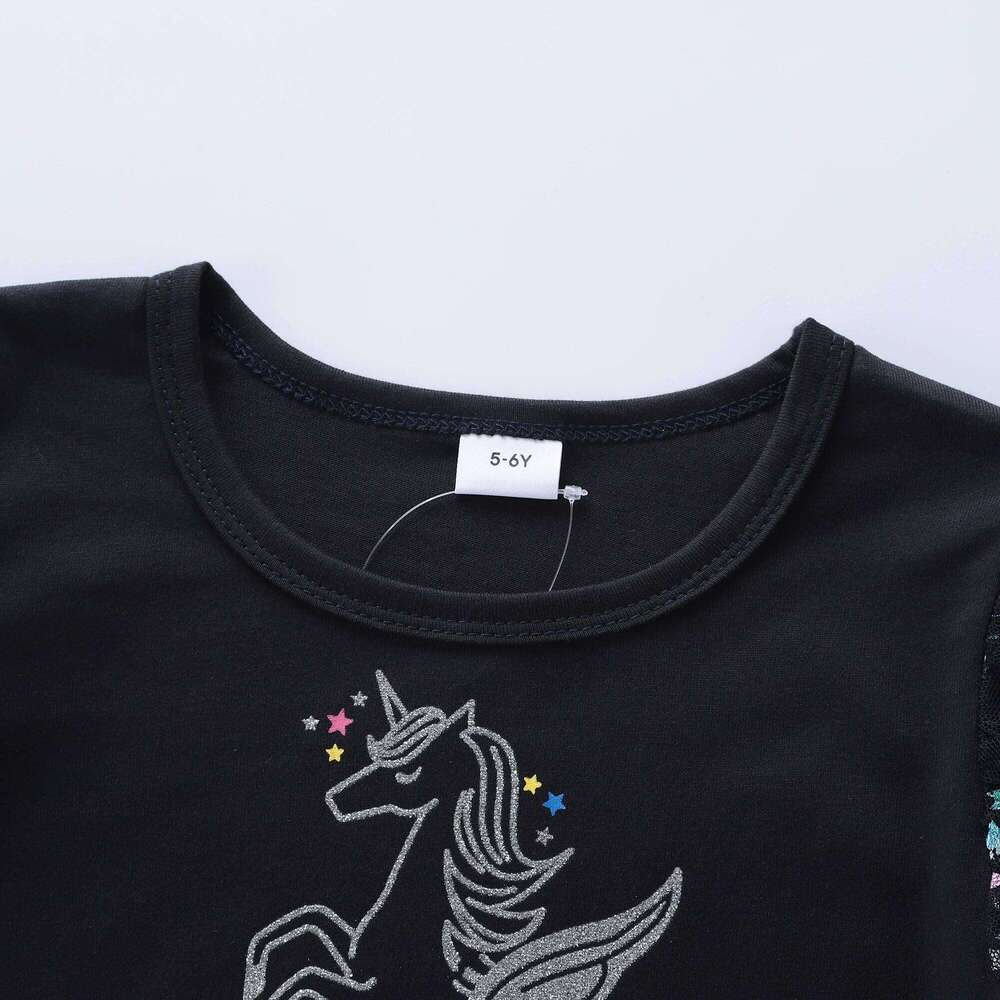 Girls' Christmas Unicorn Printed Mesh Cotton Dress LH1709 Z260304