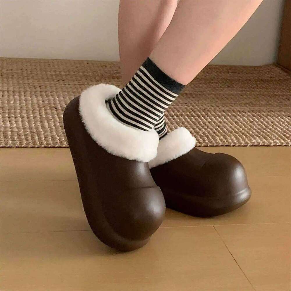 Waterproof Indoor Street Fluffy Slippers For Women Winter Warm Platform Soft EVA Thick Sole Female kitchen Working Shoes
