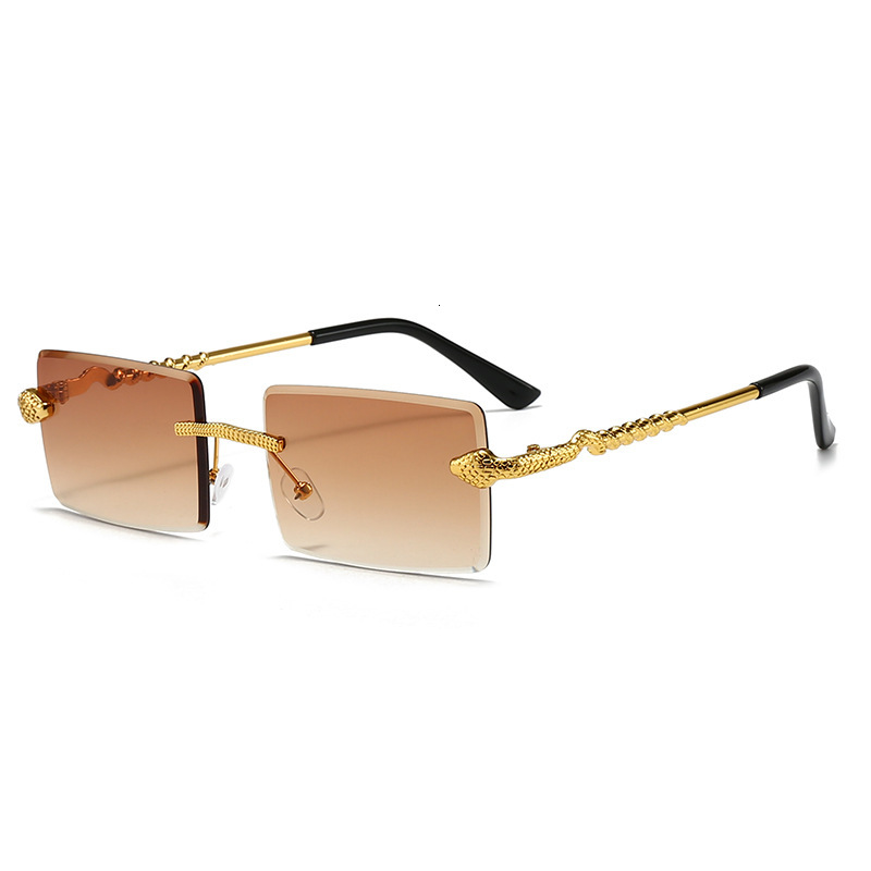 2026 New Designer Luxury Brand Frameless Cutting Fashion Women's Sunglasses European And American Style Golden Serpentine Men's Square Versa