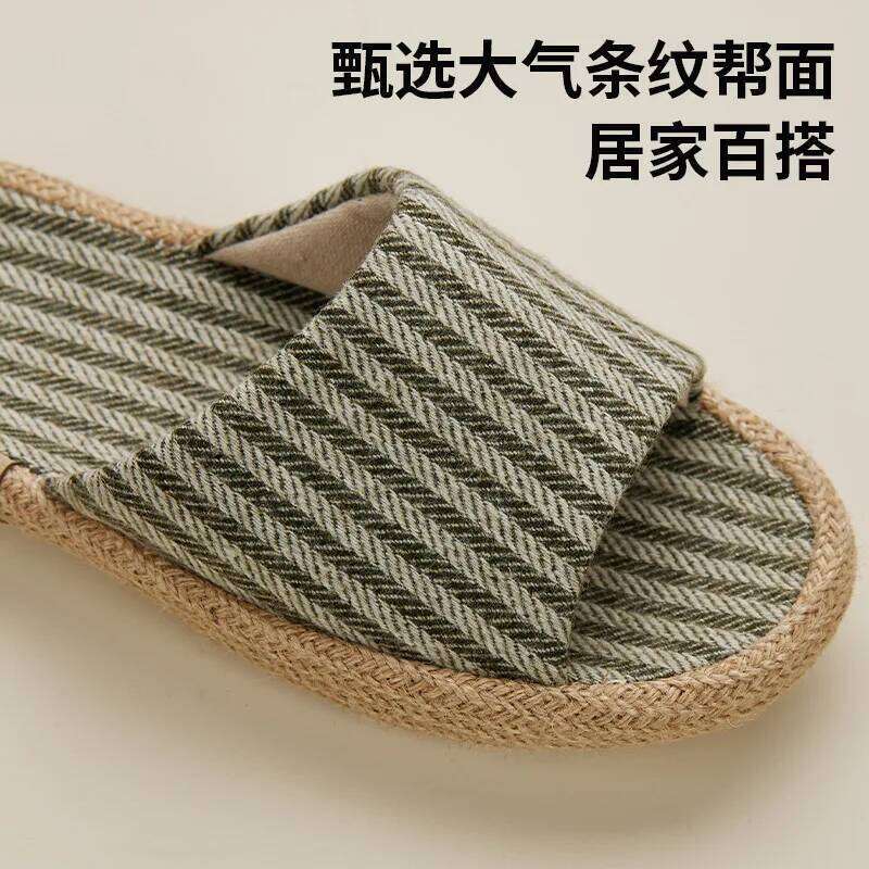 Janpanest Cotton Linen Slippers For Womeen Men Leisure House Shoes Striped Style Anti-slip Couples Home Breathable Slides