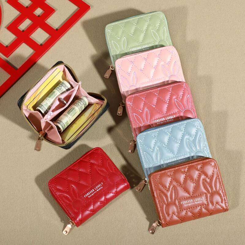 Women's Letter Graphic Mini Wallet, Faux Leather Coin Purs, Minimalist Solid Card Holder C260304