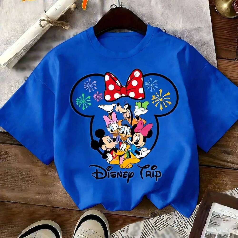 Disney Summer Boys and Girls Clothing Disney Mickey Mouse Fashion Cartoon Pattern T-Shirt - 100% Pure Cotton Short-Sleeved Shirt XJ260304