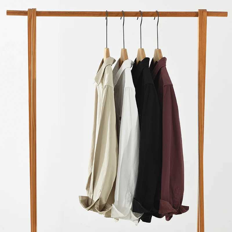 2026 Spring Autumn New Simple Cargo 100 Cotton Long Sleeve Shirt for Men Clothing Solid Color Turn-down Collar Versatile M260305