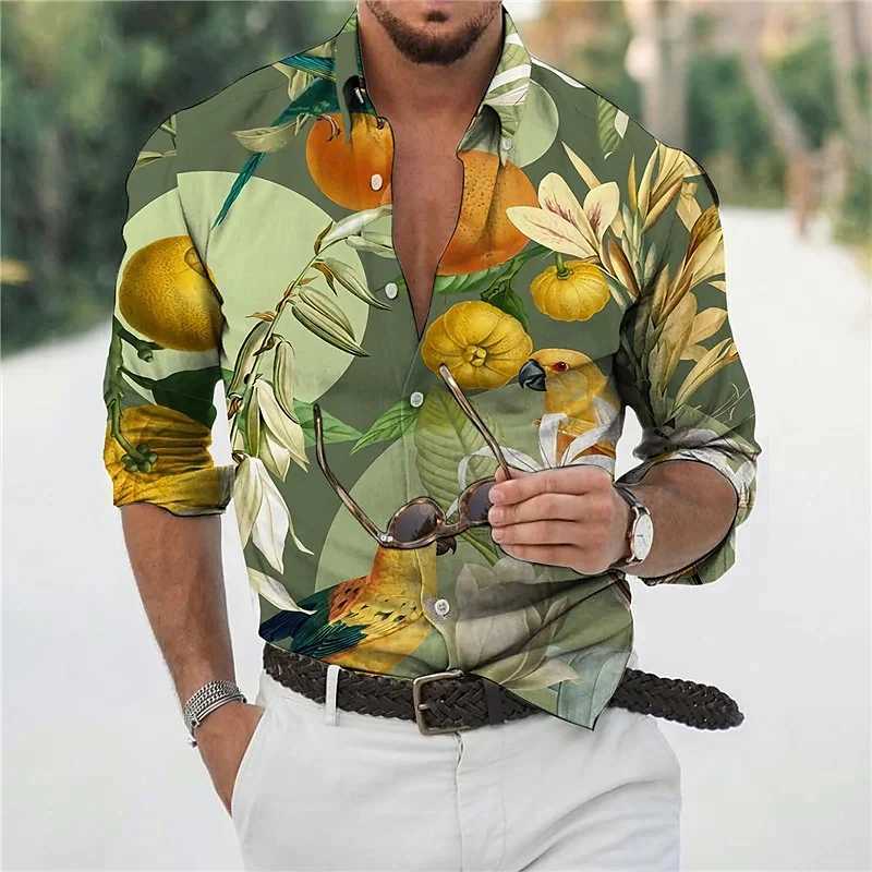 Casual Hawaiian floral print shirt summer mens long sleeve shirt 3D print lapel shirt men and women fashion long sleeve shirt a85 M260305