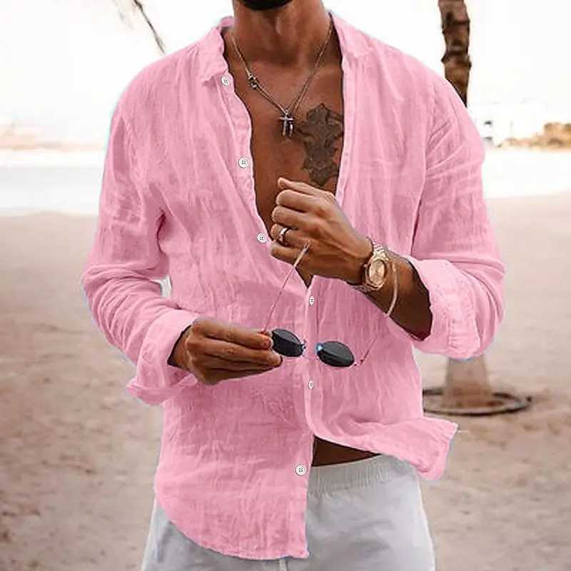 Men Cotton Linen Long Sleeve Blouse Tops Casual Male Sand Beachwear Holiday Loose Blouse Shirts NMD-6656 M260305