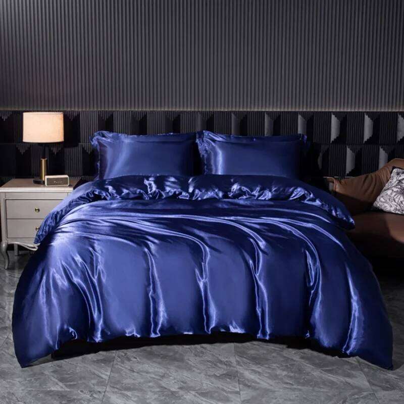 Solid Silk Bedding Set with Duvet Cover Bed Sheet Pillowcases Luxury Satin Single Double Bedsheet King Queen Twin Size C260304