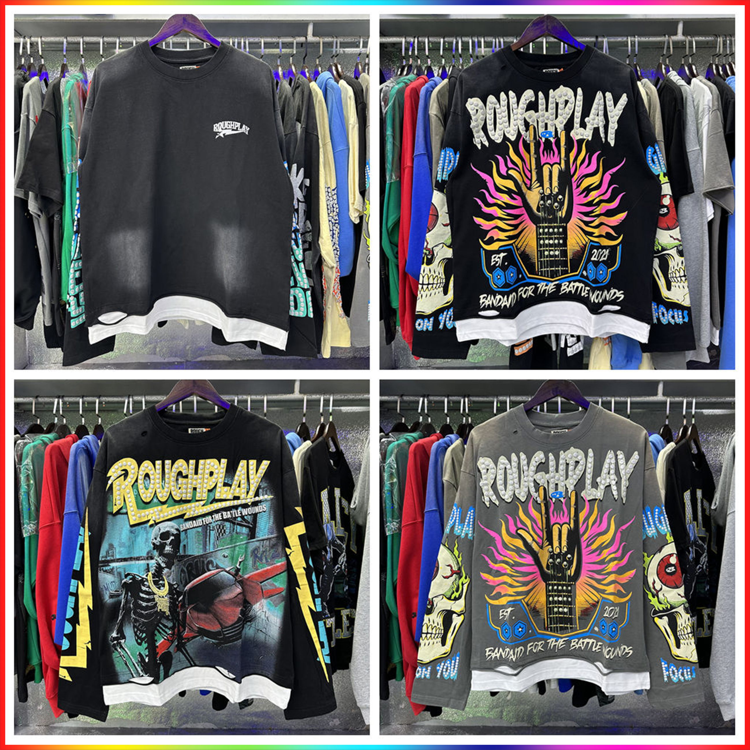 2026ss Designer Hoodies For Men Rough Play Long Sleeve Graphic T Shirt Men Woman Spliced Quality Vintage Washed Streetwear Ripped Hole Black Sweatshirts Top Tees