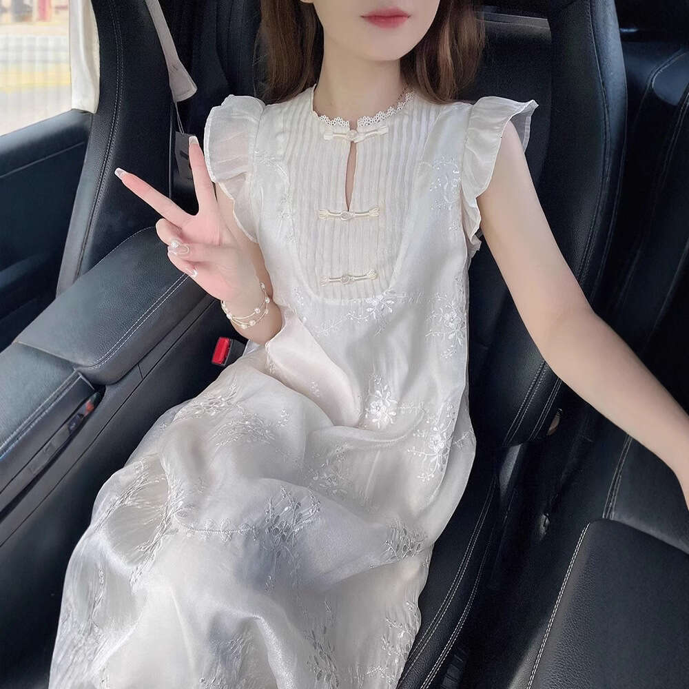 Mardi Hefxessdr heavy jacquard embroidered dress, new summer design with a gentle and elegant sleeve long dress for women commute dress women's c