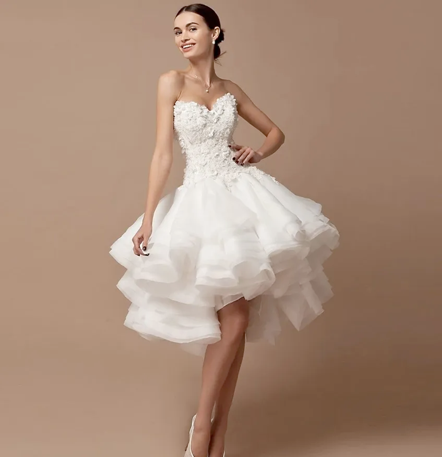 Luxury White Short Prom Party Dress 2026 Sweethart Lace Applique 3D Flowers Ruffles Organza Birthday Gowns Club Christmas Dresses Vestidos De Feast BC
