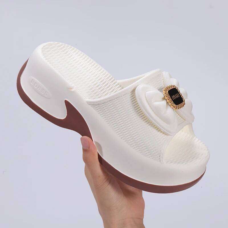 Kidmi Summer New Fashion Thick-soled Slippers 6 CM Round Head Bow Slide EVA High-value Versatile Women High Heels