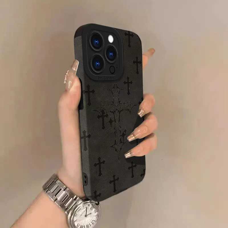 Black Cross Lambskin Leather Case For iPhone 17 Pro Max Air 16 16e 15 14 13 12 11 Pro Max Plus X XS MAX XR | Shockproof Protective CoverT260305