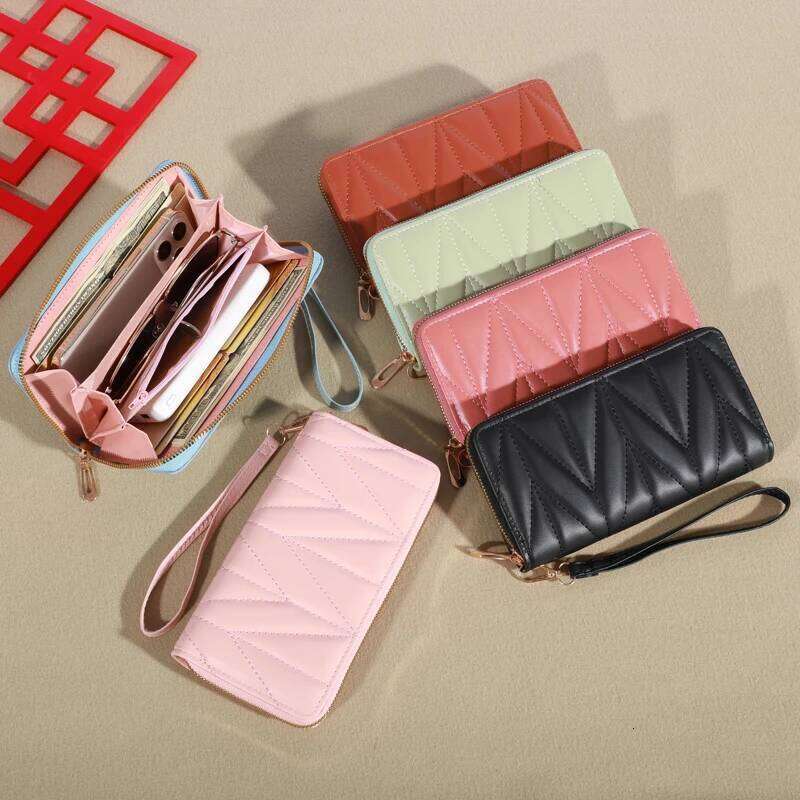 Fashion Quilted Long Wallet For Women, Zipper Around Clutch Coin Purse, Multi Card Slots Mobile Phone Bag C260304