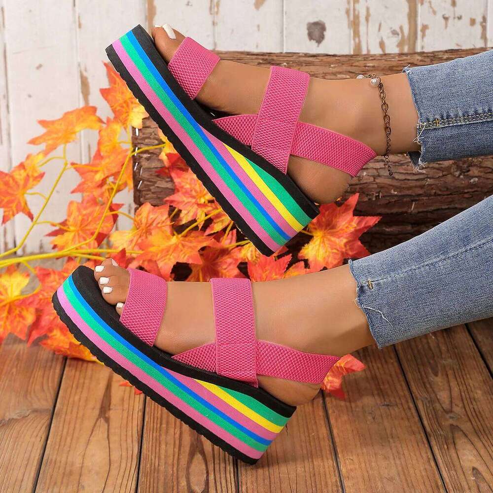 Light Weight Women Summer Sandals Leisure Wedges Shoes Rainbow Sole Soft EVA Girls Student Daily Walking Sandalias Plus Size 42