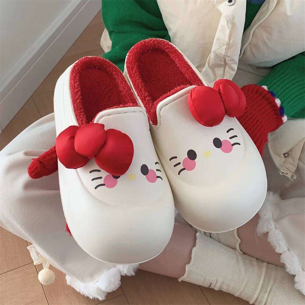 Soft EVA Waterproof Indoor Street Slippers For Women Winter House Shoes Cute Cartoon Warm Plush Girls Daily Walking Cotton Shoe