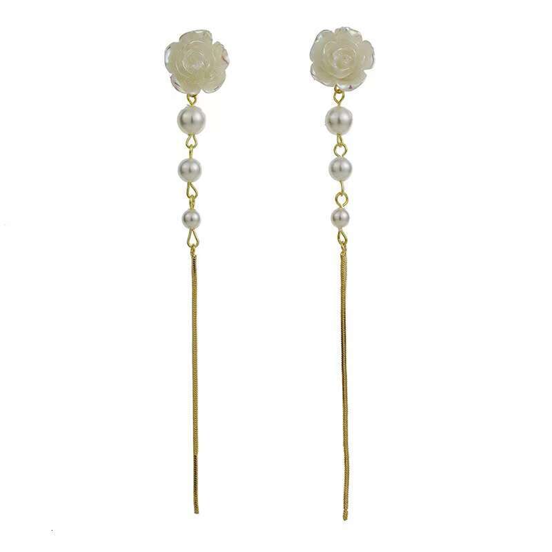 Womens Jewelry Earrings stud Fairy Gentle Forest Style Camellia Pearl Long Tassel Earrings French Vintage Exquisite Simple Ear Accessories for Women