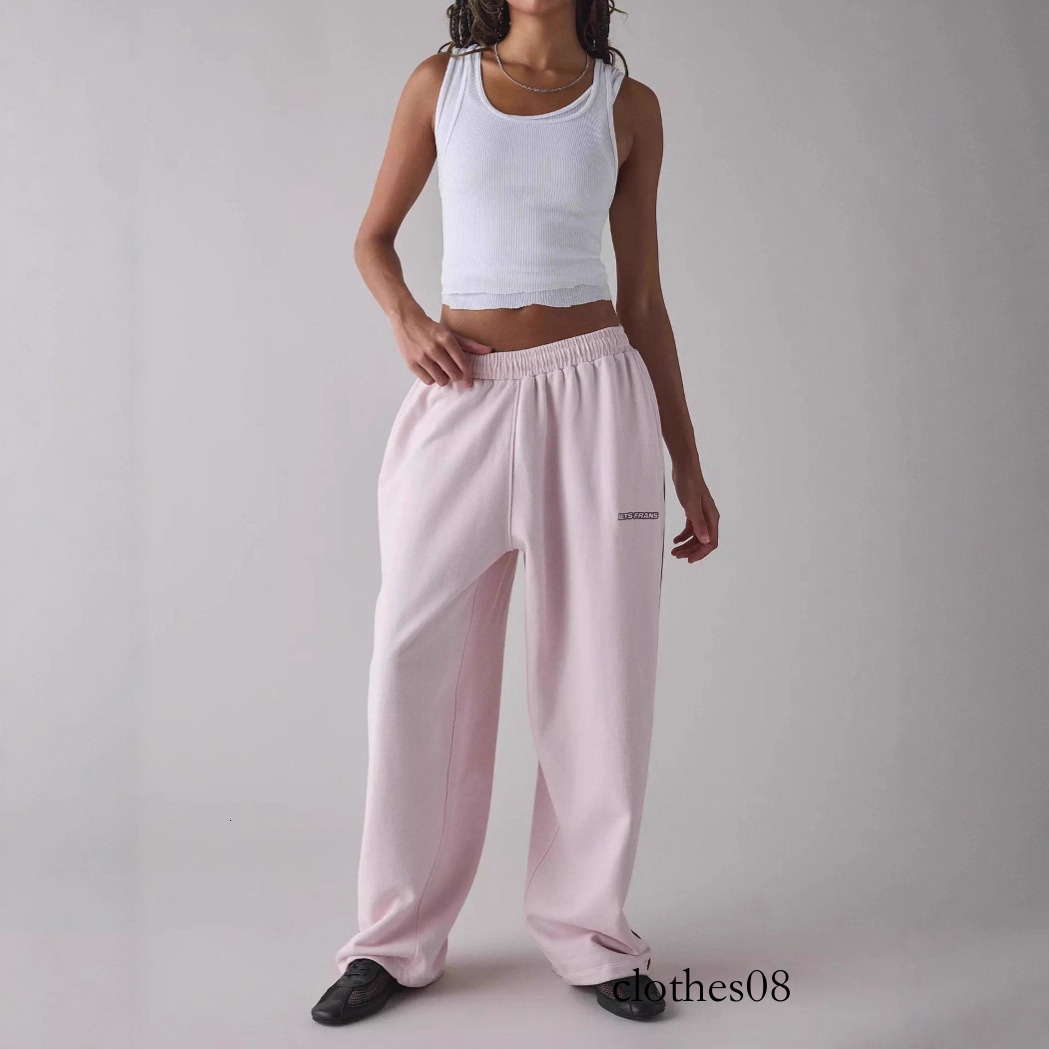 European and American Cross-Border Pink Embroidered Casual for Women Loose Comfortable Straight Elastic Waist Long Pants 2025 New Model