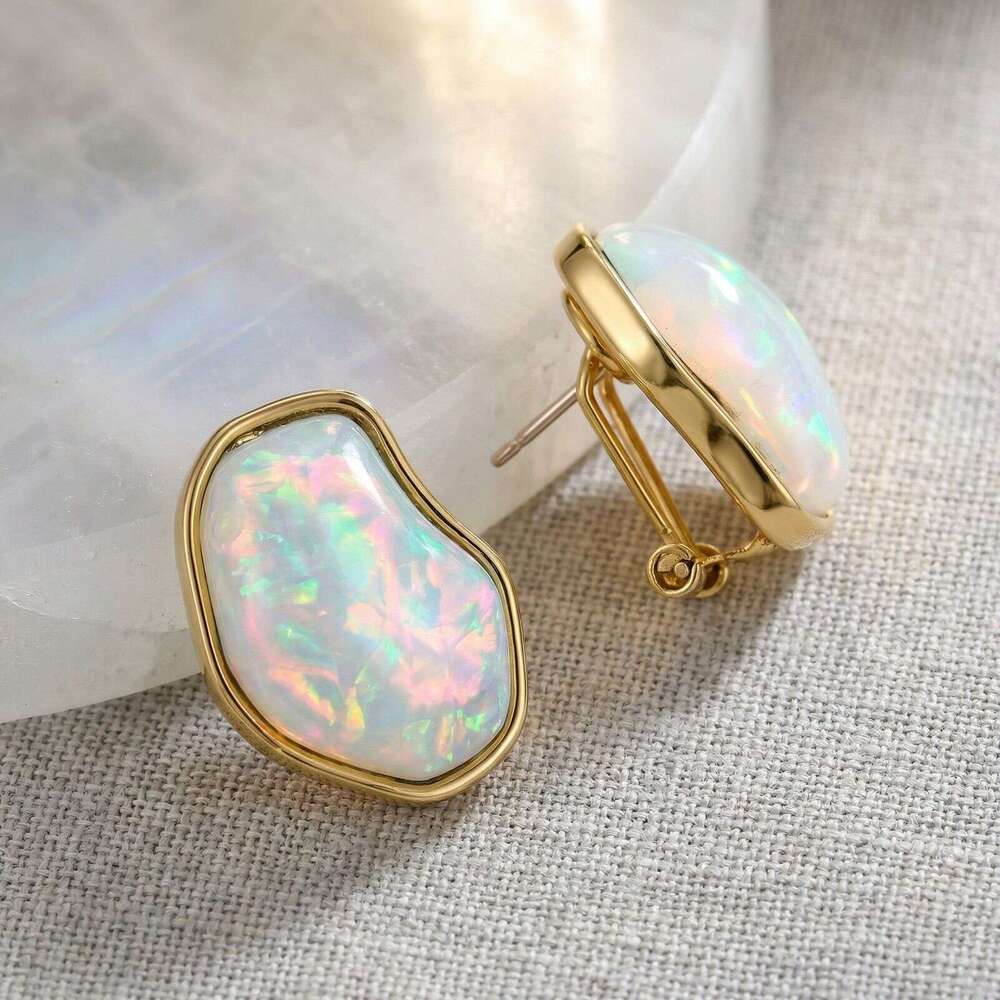 Vintage Irregular Opal Light Luxury Niche High-End Personalized Earrings Fashionable Versatile Retro Ear Accessories High-Quality