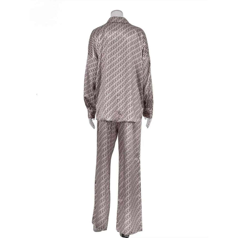 Oymimi Fashion Black Print Womens Piece Outfit Set Elegant Lapel Long Sleeve Shirts And High Waisted Lopse Straight Pants Sets MAKOUFEI