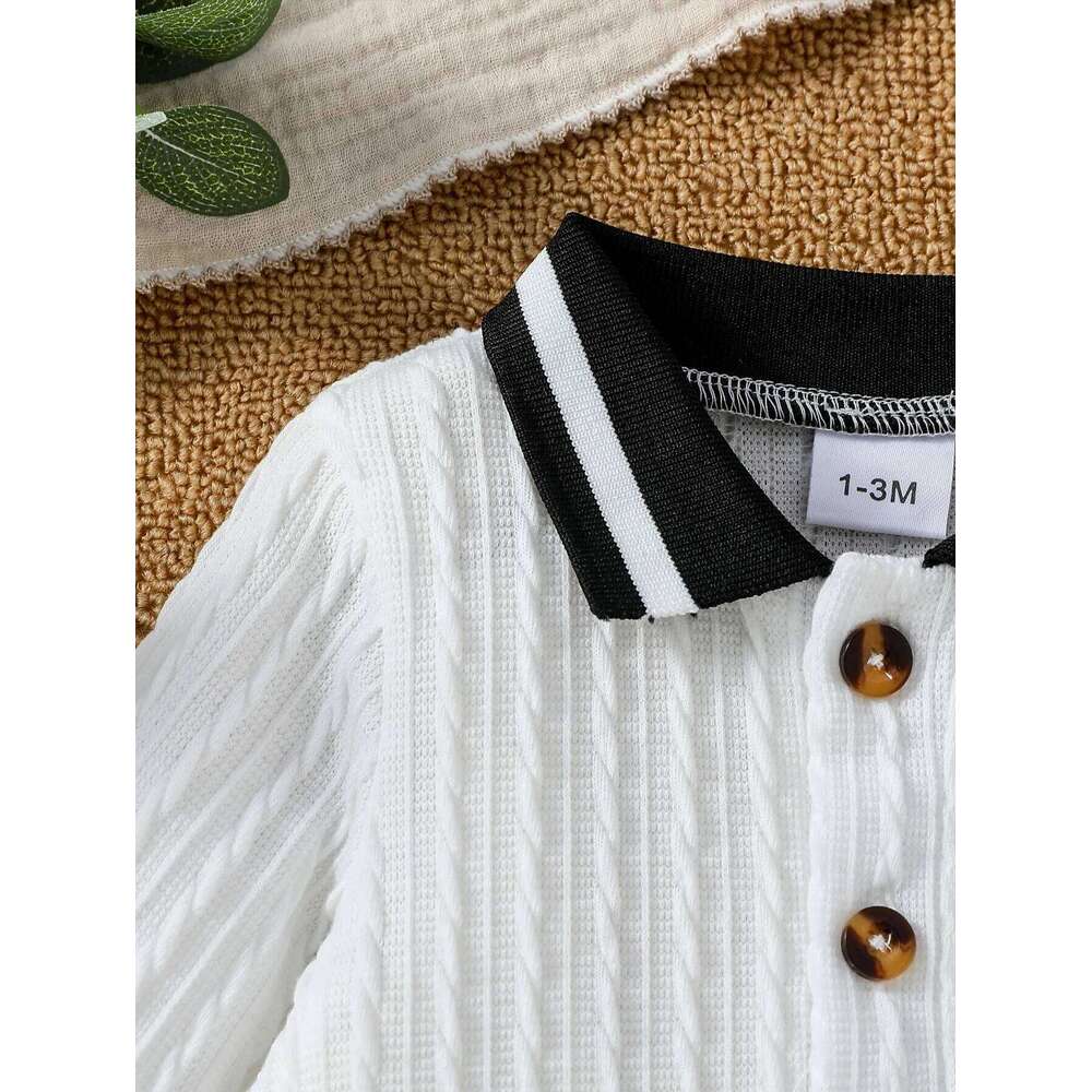 Baby Boys Autumn Solid WhiteTurn-down Collar Casual Daily Jumpsuit With Button For Newborn-18M Clothing Wear Z260304