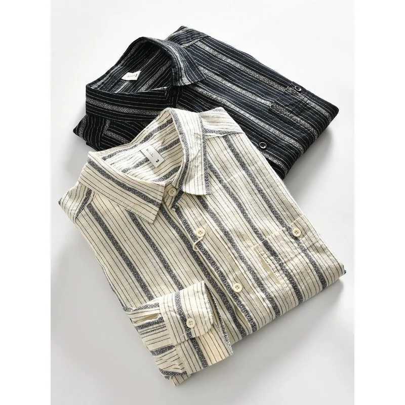Japanese Striped New Retro Mens Trendy and Fashionable Loose Casual Shirt Long Sleeve Top Shirt Versatile Jacket M260305