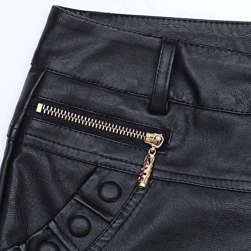 Leather Autumn Winter PU Sexy Casual Straight Slim High Waist Short Women Shorts Large Size XJ260305