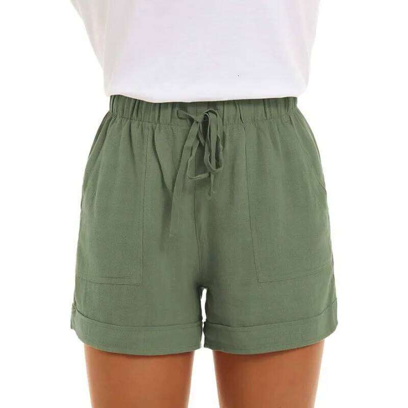 2025 Summer New Women's Shorts Loose Linen Casual Pockets Solid Color High Waist Wide Leg Pants XJ260305