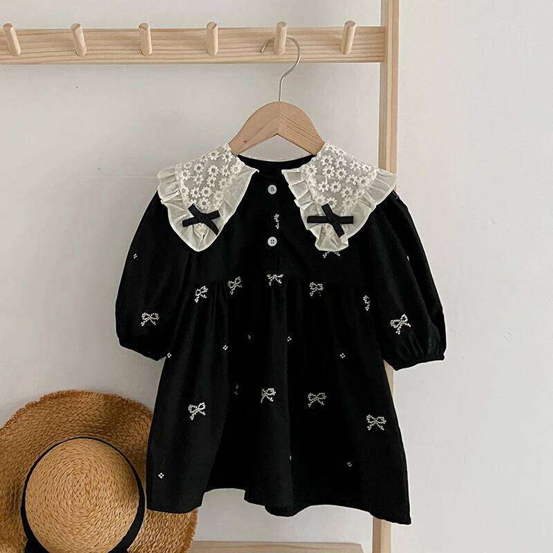 Autumn 0-6Yrs Girls Princess Butterfly Collar Baby Girl One Piece Clothes Embroidery Kids Dress Z260304