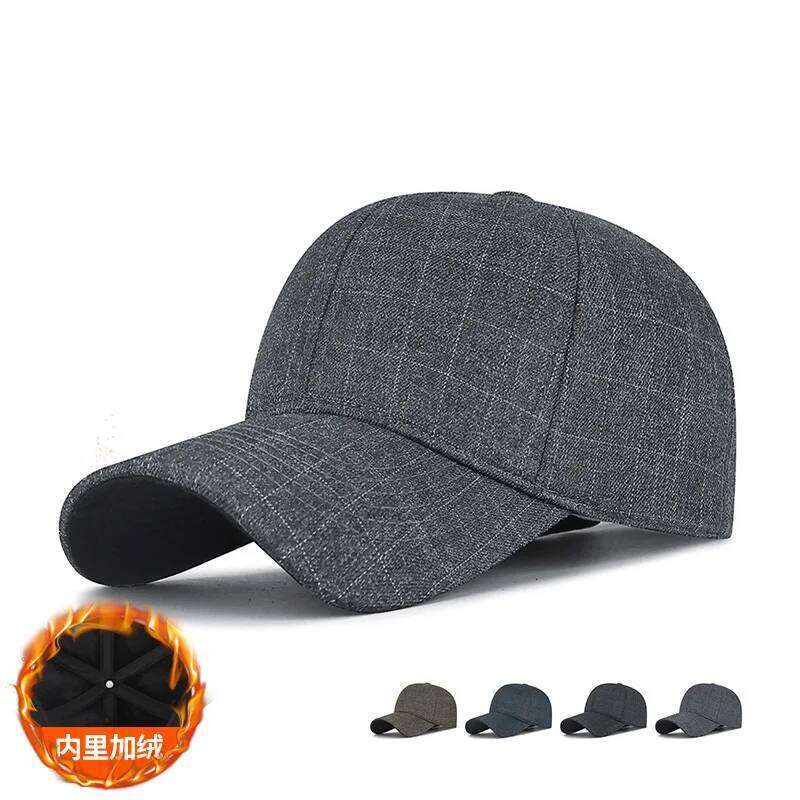 Autumn Winter Cotton Men's Super Soft Baseball Grid Windproof Warm Lining For Middle-Aged And Elderly Duckbill Cap Y260304