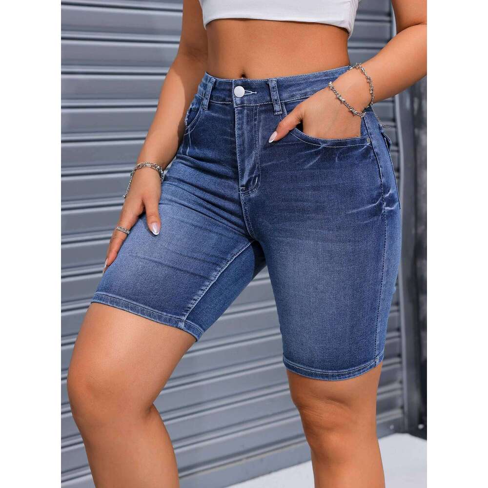 2025 Summer New High Stretch Slim Fit Denim For Women Fashion Embroidery Knee Length Skinny Jeans Shorts Casual Clothes XJ260305