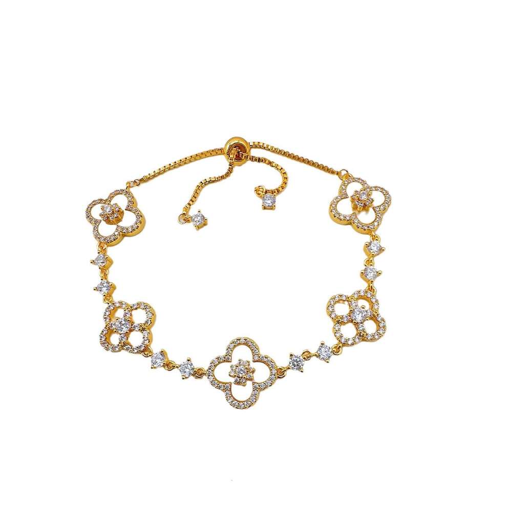 designer jewelry Real Gold Plated Four-Petal Zircon Jewelry Four-Leaf Clover Flower for Women gold Bracelet