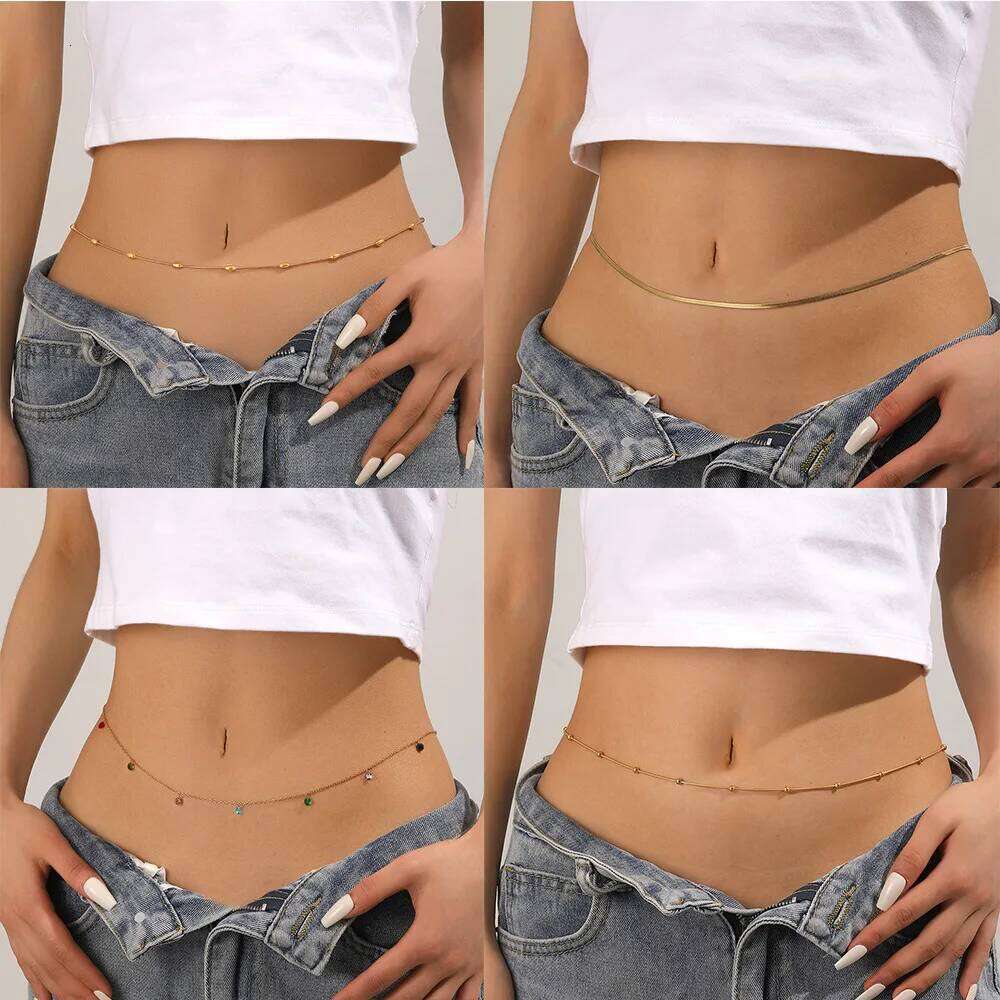 Summer Sexy Blade Waist Jewelry Trendy Stainless Steel Color Retention Simple Bead Body Chain Jewlery Women S260304