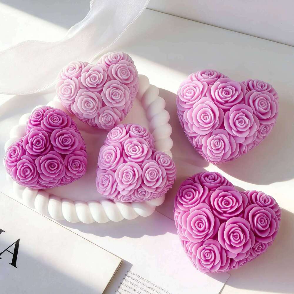 DIY Heart-Shaped Pink Flowers Silicone Handmade Scented Plaster Resin Mold Epoxy Soap Candle Making Supplies W260304 W260305
