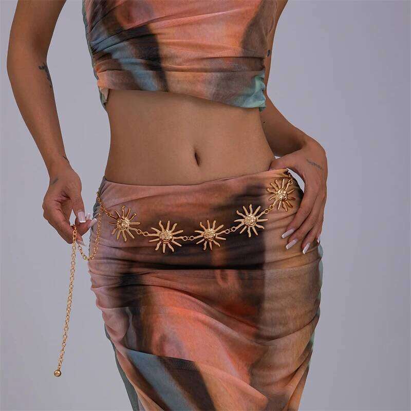 Ethnic Style Waist Accessories Bohemia Versatile Belt Women's Dress High-end Waistband Retro Metal Star Sun Belly Chain S260304